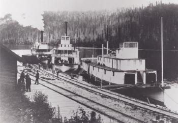 Twosm.jpg - 13304 Bytes C.K.S.N. stern wheeler fleet at Robson dock